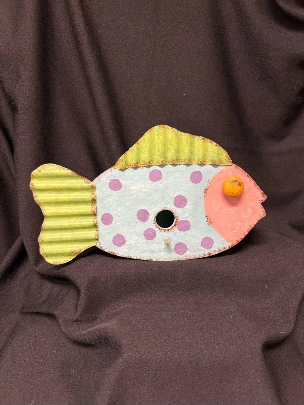 Birdhouse Handpainted Decorative Fish - Pink, Green, Purple Dots